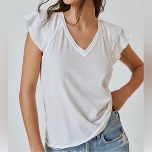 Anthropologie Maeve Catie White Flutter Sleeve Top